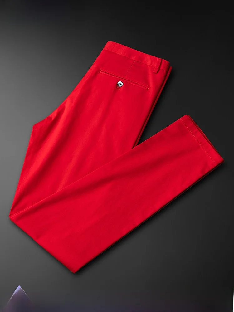 

Летние тонкие красные мужские повседневные брюки slim fit, удобные, дышащие, молодежные, эластичные, длинные, модные, деловые