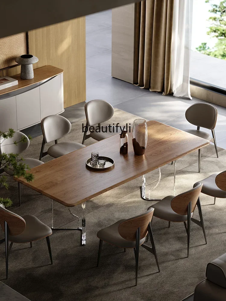 

smt03 Light Luxury South American Walnut Acrylic Suspension Dining Table Minimalist High-End Large Flat Rectangular Dining Table