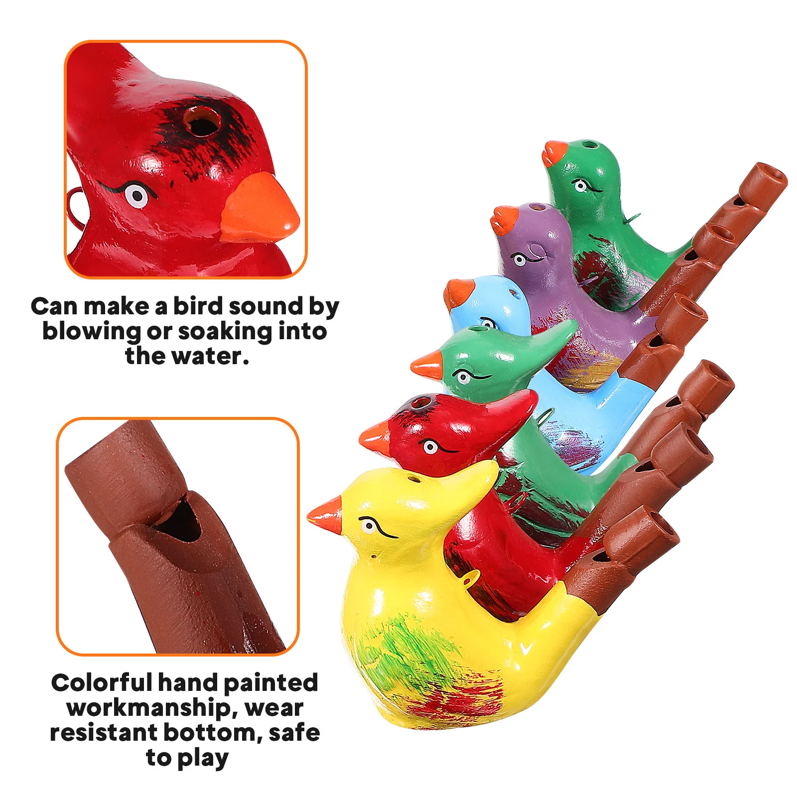 

6Pcs Ceramic Bird Whistles Water Fillable Cartoon Animal Sound Makers with Lanyards Educational Musical Instruments for Children