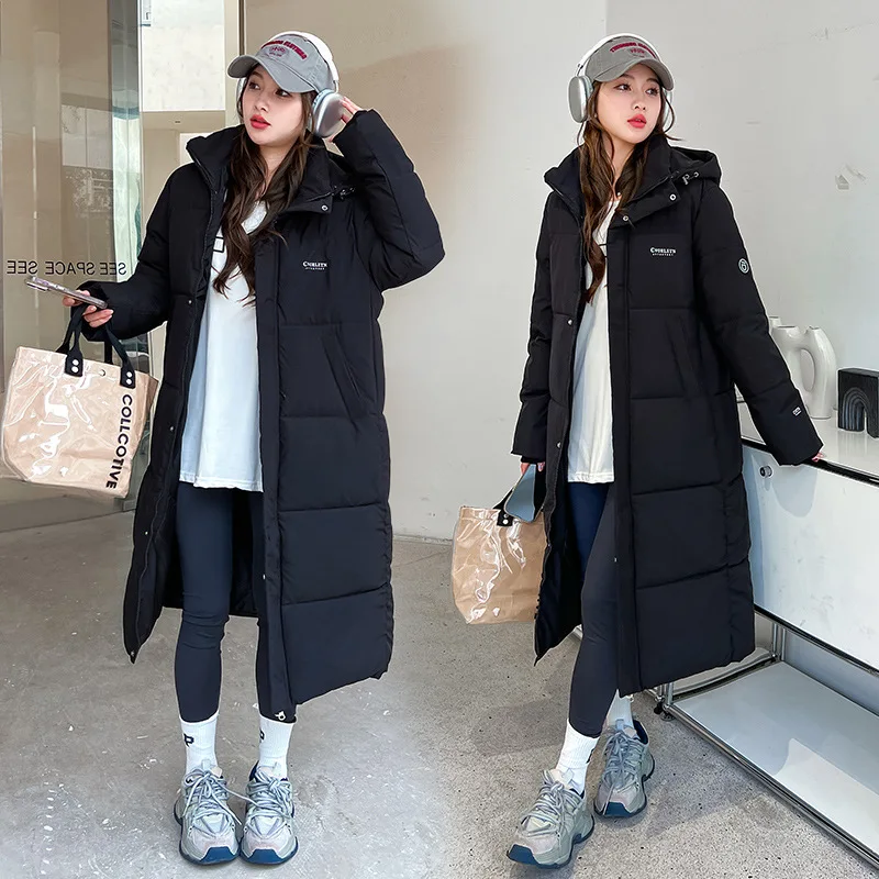 Women's Fall Winter Cotton Jacket Top Coat Hooded Mid-length Thickened Warm Niche Design Sense Simple Comfortable Brand Fashion