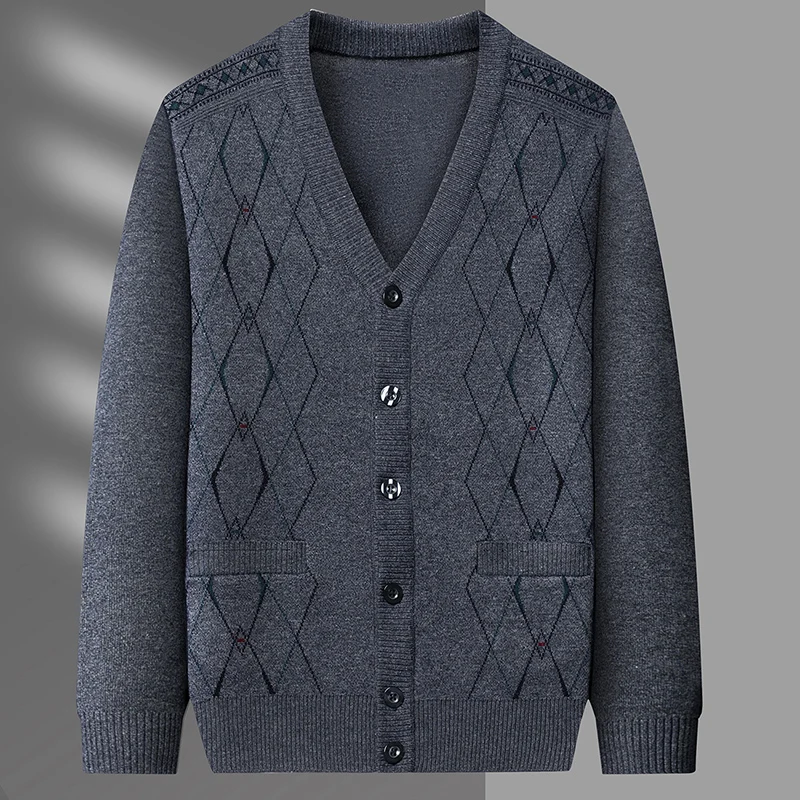 2023 Men's Cardigan Non Plush Fashion Casual Long Sleeved Sweater Warm V-neck Cardigan Coats