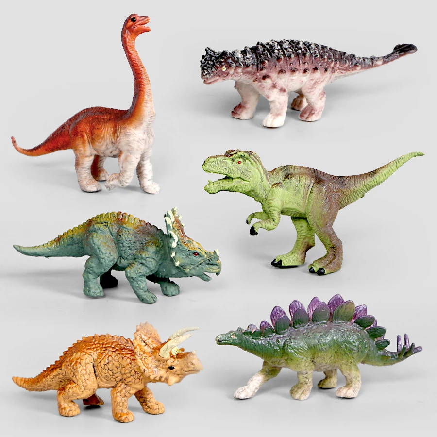 Hand Painted Simulation Dinosaur Models Tyrannosaurus Indominus Rex Triceratops Brontosaurus Figurine Boys Gift 6pcs/set