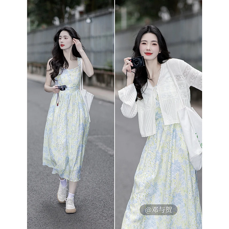 Inman 2025, novedad de verano, vestido camisola con estampado Floral de plantas de estilo francés para mujer, vestido de playa romántico de verano con cintura definida