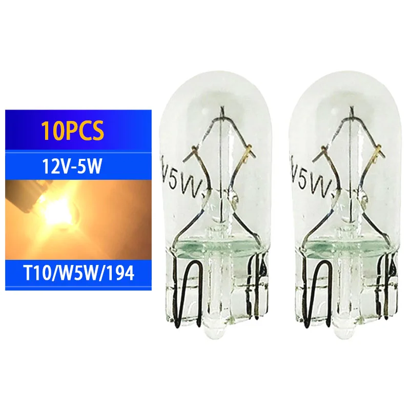 10pcs Car T10 Halogen W5W 168 194 158 Wedges Bulbs 12v 5w Auto License Plate Lamp Instrument Light Reading Lights Clearance Lamp