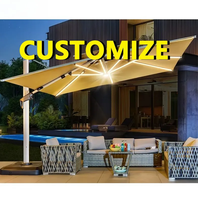 

Any Size Custom Multi Color Aluminum Patio Umbrella Heavy Fabric UV Protection Waterproof LED Light Outdoor Hotel Villa Courtyar