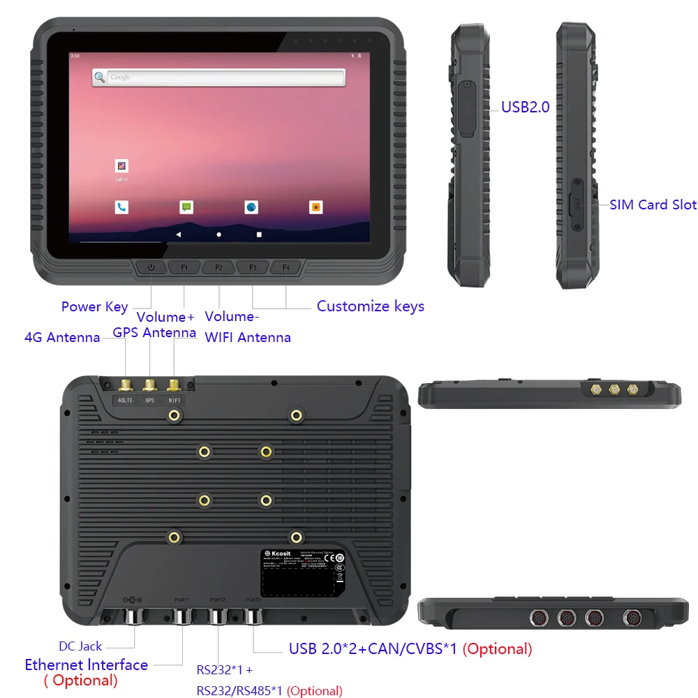 Kcosit-Rugged Android Tablet PC, MDT Empilhadeira Montada Terminal, PC Original, MT6789, 4GB de RAM, 4G LTE, CAN Bus CVBS LAN, K111J ELD