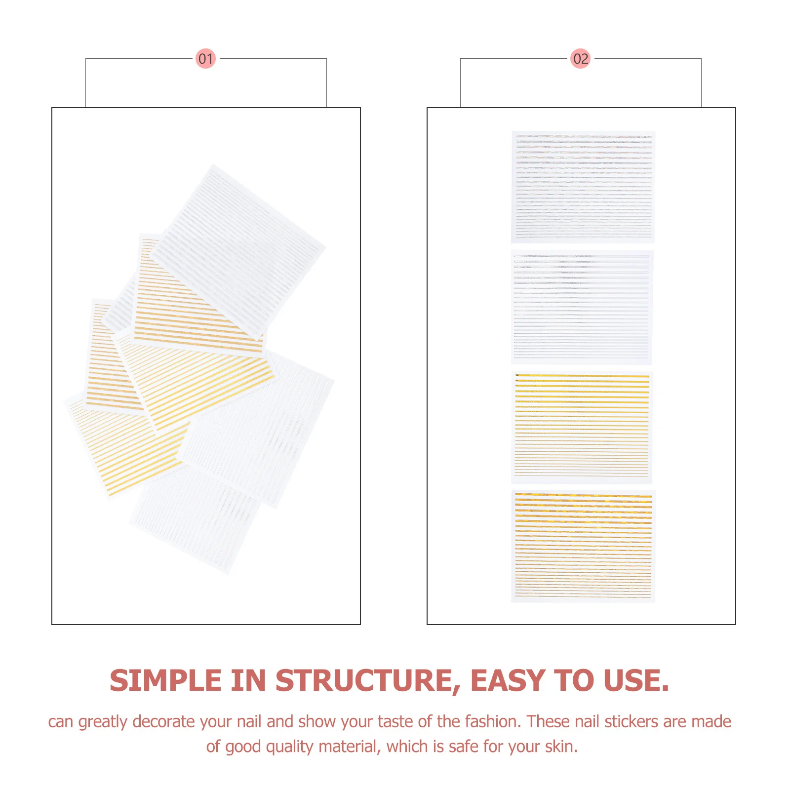 

8Pcs Geometric Line Nail Art Sticker Stylish Fingernail Decals DIY Manicure Nail Accessory Creative Adhesive Stickers