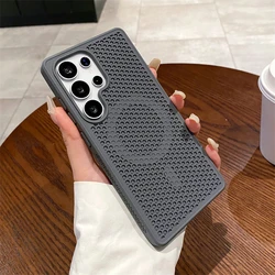 Luxury Heat Dissipation Breathable For Magsafe Case For Samsung S25 S24 S23FE S22 Ultra Plus Magnetic Wireless Charge Hard Cover