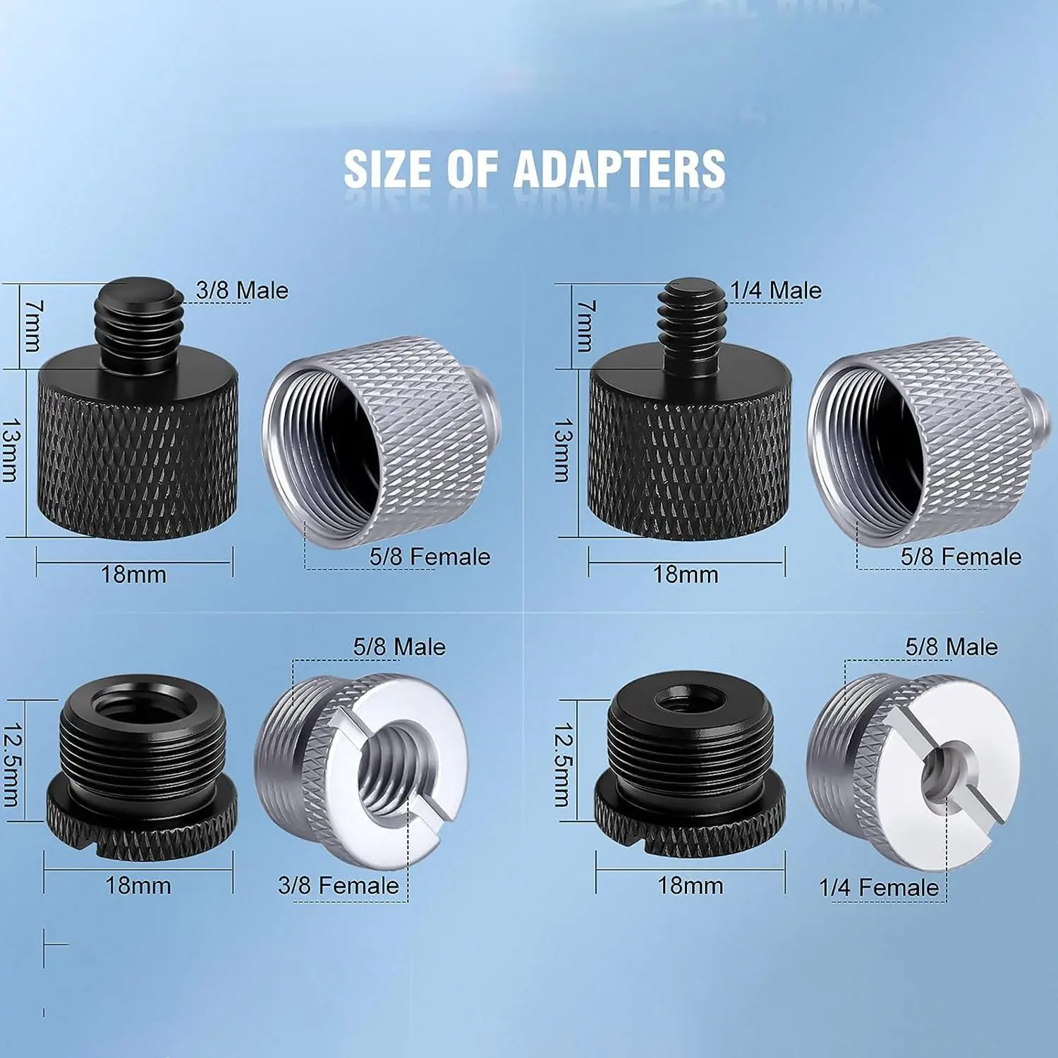 8-pack microfoonstandaardadapter, 5/8 vrouwelijk naar 3/8 mannelijk, 3/8 vrouwelijk naar 5/8 mannelijk, voor microfoonstandaard boomarm camerastatief A002