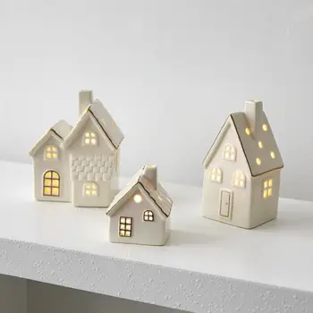 LED svítící vánoční vesnické domy bílé keramické figurky domů s vánočními stromky porcelánová vesnická domečková zimní dekorace 10 nejlepší prodej figurka z vesnice Noel - №7