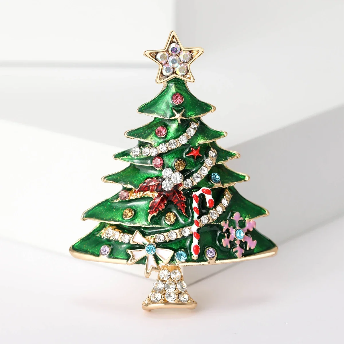 Christmas Rhinestone Tree Brooches for Women Unisex Enamel Botanical Pins Office Party Friend Gifts Jewelry Accessories