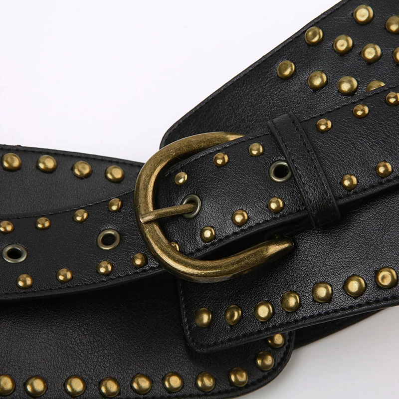 Retro Punk Belt Hole Style Asymmetric Belt Chic Rivet Stitched Leather Belt for Women Gothic Streetwear Punk Grommet Jeans Belt