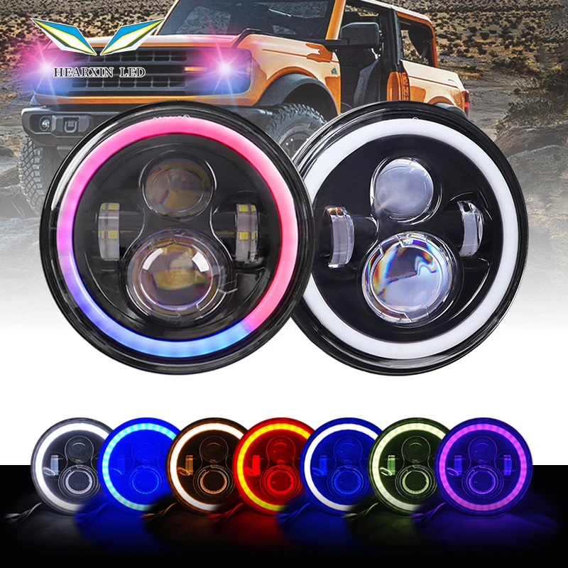 

7 Inch Round LED Headlights Car RGB Halo Ring Angel Eyes Off Road H4 LED Lamp Auxiliary Fog Light for Wrangler Harley Jk Tj Lj