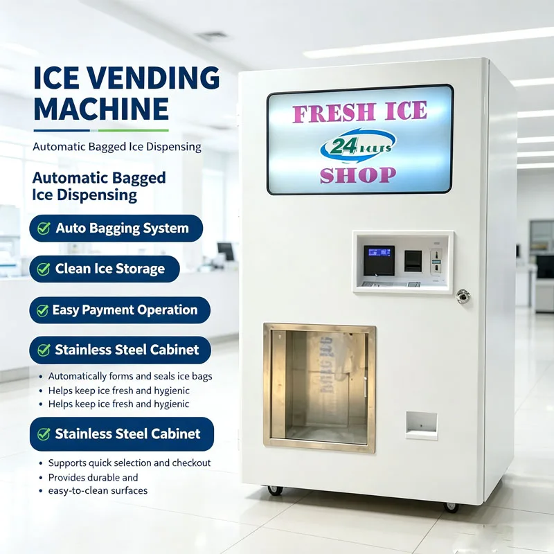 Ice Vending Kiosk Commercial 24/7 Automatic Ice Production QR Payment Self Service Retail Solution Customized