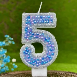 1pcs Blue Glitter Number0-9 Birthday Candles Cake Toppers Birthday Wedding Birthday Digital Cakes Dessert Decor Candle