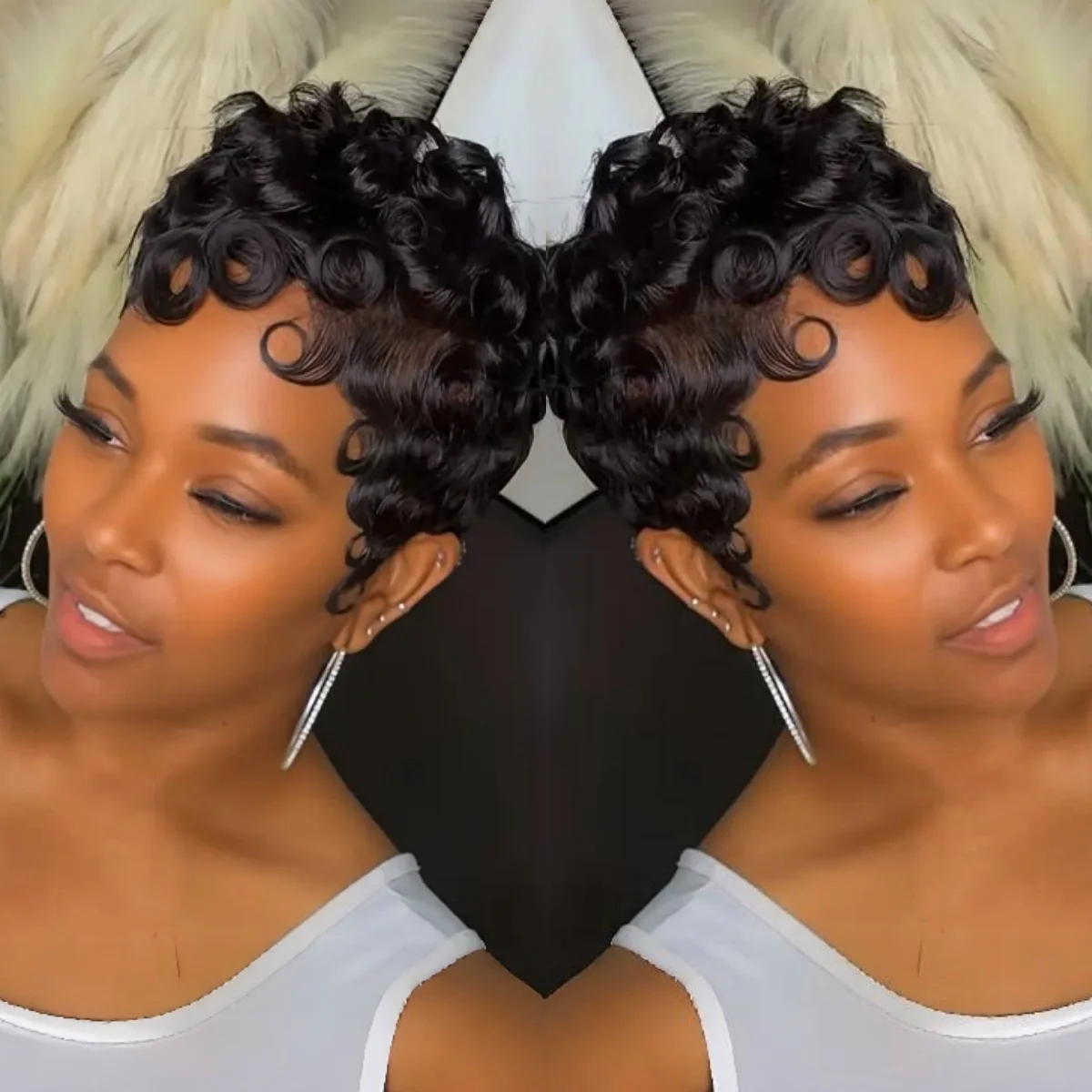 ショートレイヤードピクシーカット人毛ウィッグ（前髪付き）カラフルサマーフルマシンメイドウィッグ