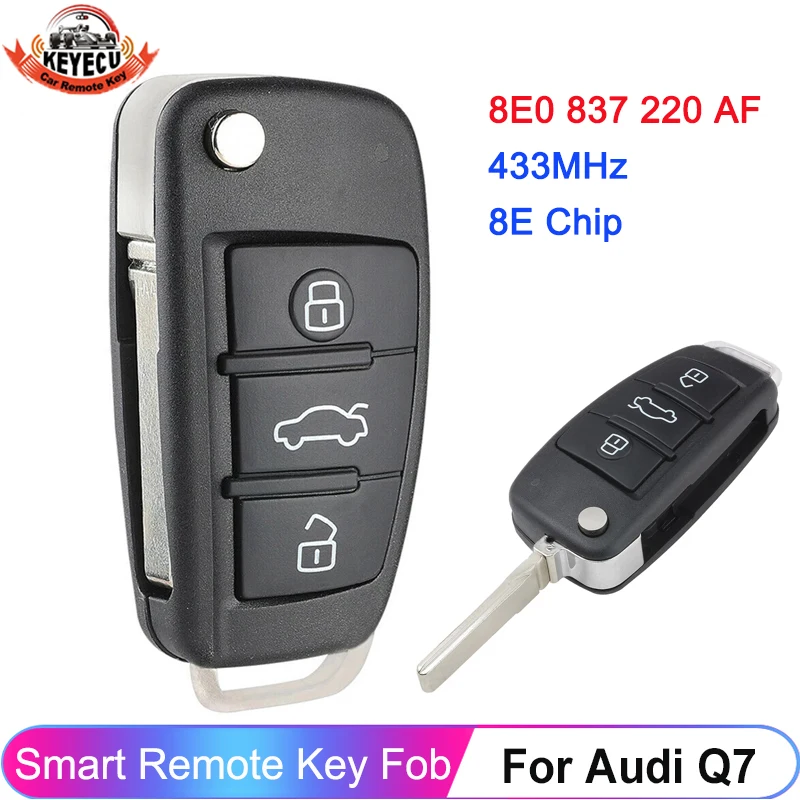 KEYECU 8E0 837 220 AF For Audi Q7 2007 2008 2009 2010 2011 2012 Key Fob 8E0837220AF 434MHz 8E Chip Auto Smart Car Remote