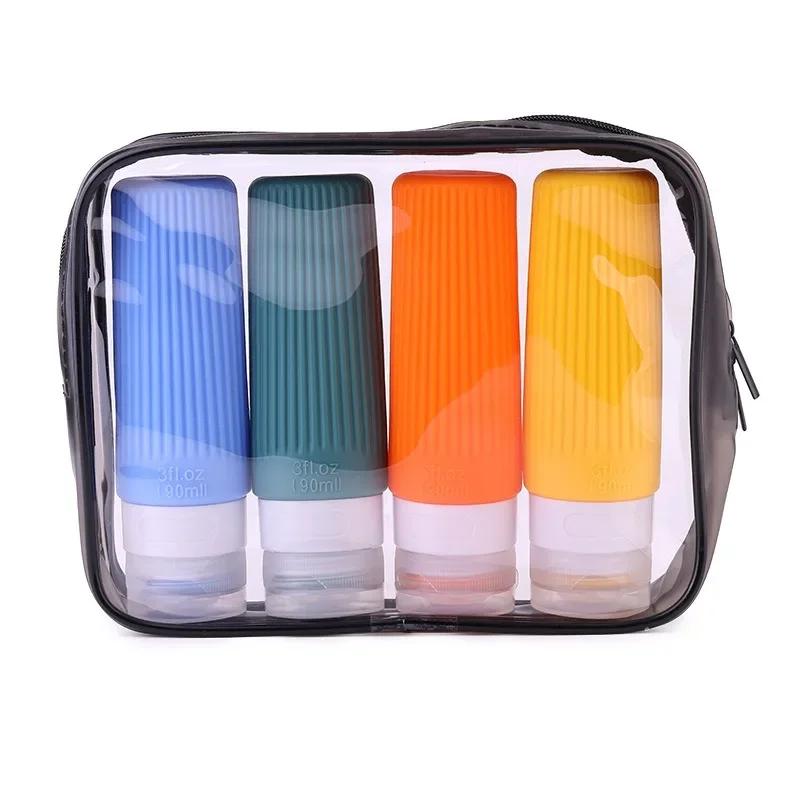 

4pcs/Set Portable Travel Bottles Leak Proof Silicone Cosmetics Travel Essentials Containers Squeezable Refillable Tubes