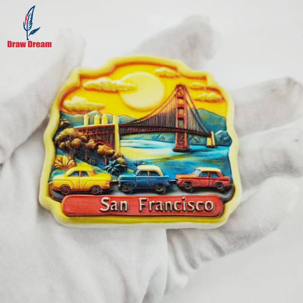 1Pc San Francisco Creative 3D Embossed Refrigerator Magnet World Travel Souvenir Collection Suitable for Home and Office Decoration, Personalized Exclusive Travel Souvenir Magnetic Refrigerator Magnet, Home Decoration,
