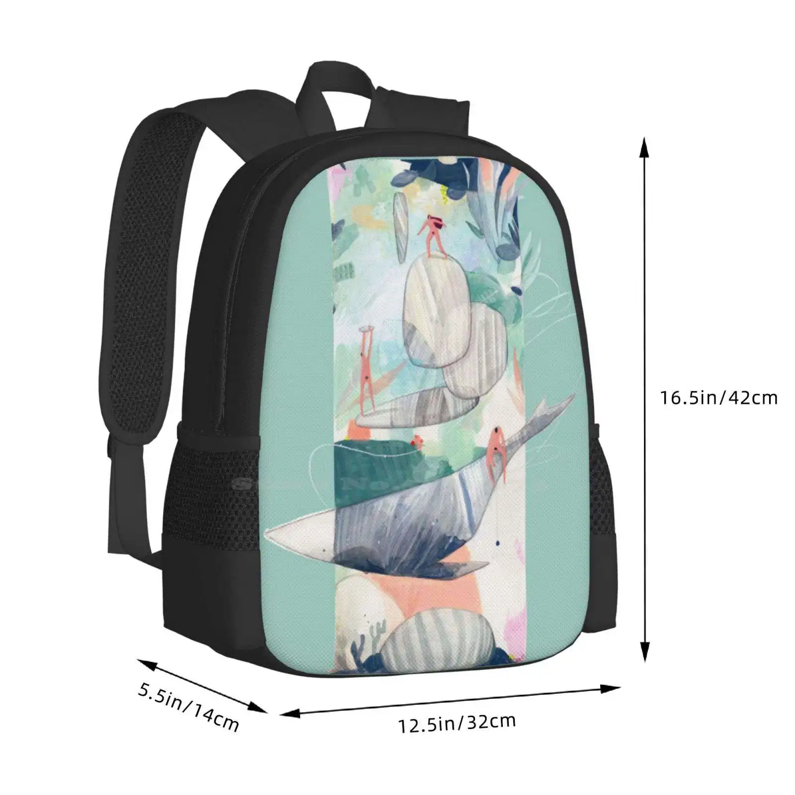 Potters , First Human Beings Fashion Pattern Design Travel Laptop School Backpack Bag Whale Watercolor Hittouch Plants Nature