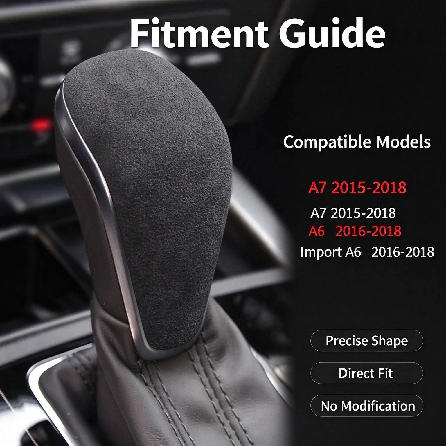 Microfiber Suede Gear Shift Knob Cover For Audi A6 C7 2016-2018 Import A6 A7 2015-2018 Non-destructive Installation Auto Interio