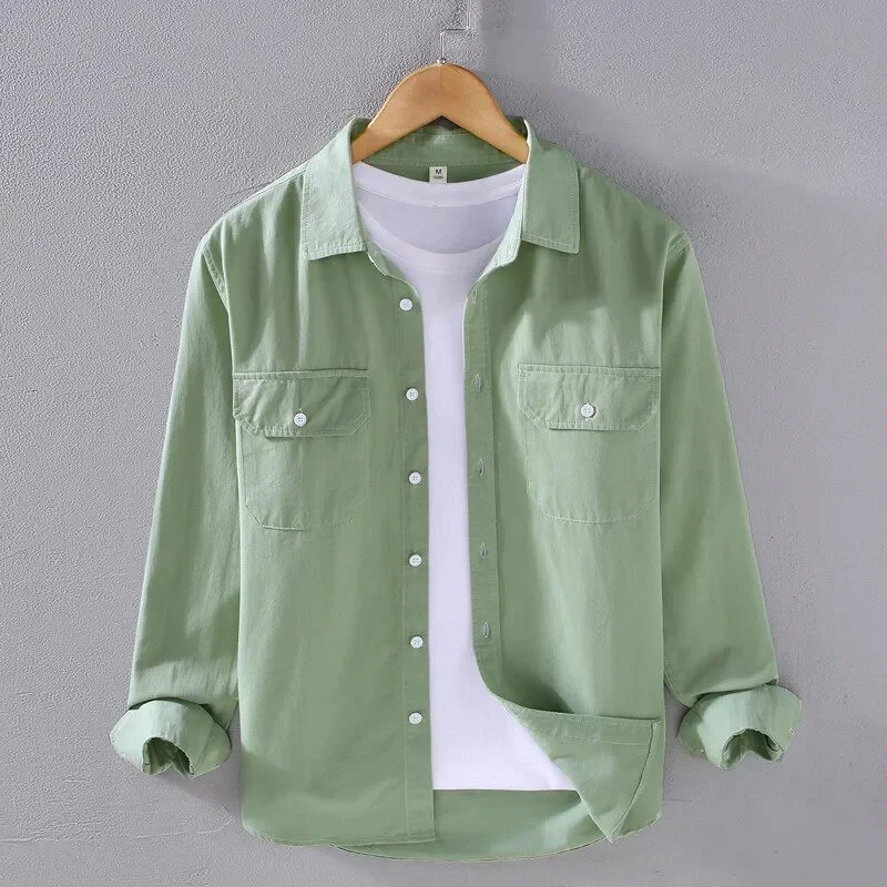 

Men American Casual Loose Solid Lapel Long Sleeve Shirt Daily Layering Commute Street Wear