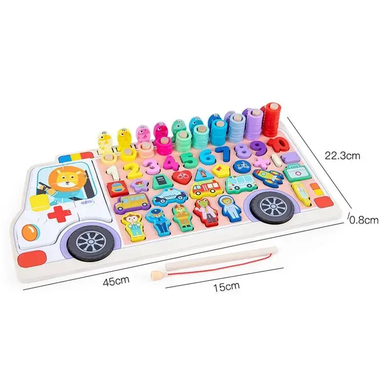 Juguetes de madera Montessori para niños, tablero ocupado, matemáticas de animales, números de pesca, juguetes educativos con forma Digital a juego, regalos