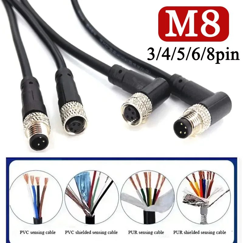 

3Pin M8 Male Female Aviation Plug 4/5/6/8Pin Connector Elbow/Straight Injection Molding Connector Waterproof Connector with Wire