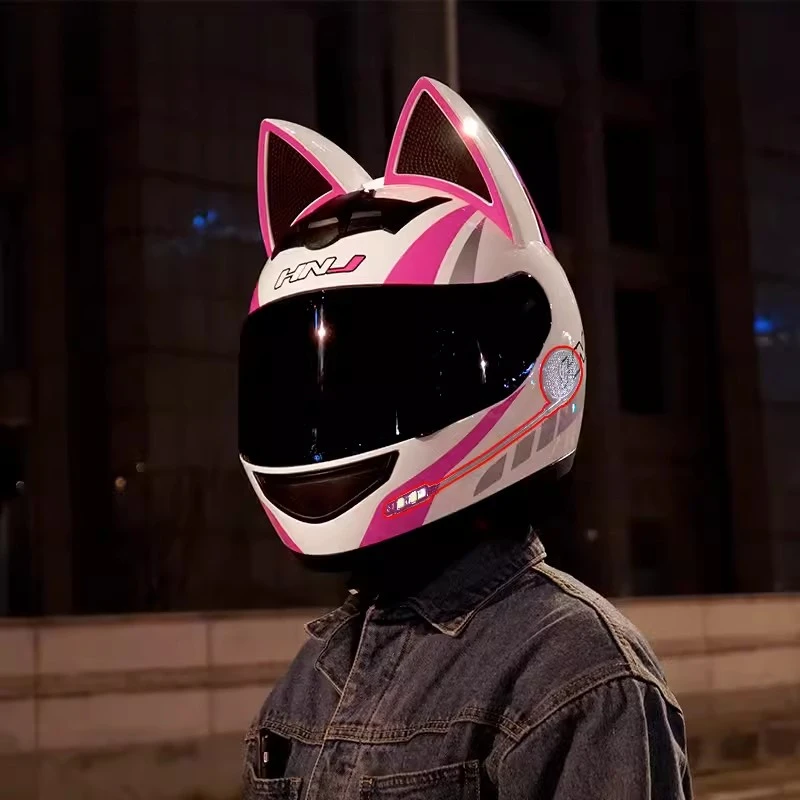 Motorcycle Helmet Pink Cute Cat Ear Detachable Motorcycle Motorcross Casco Full Face Capacete For Girl Knight DOT Certification