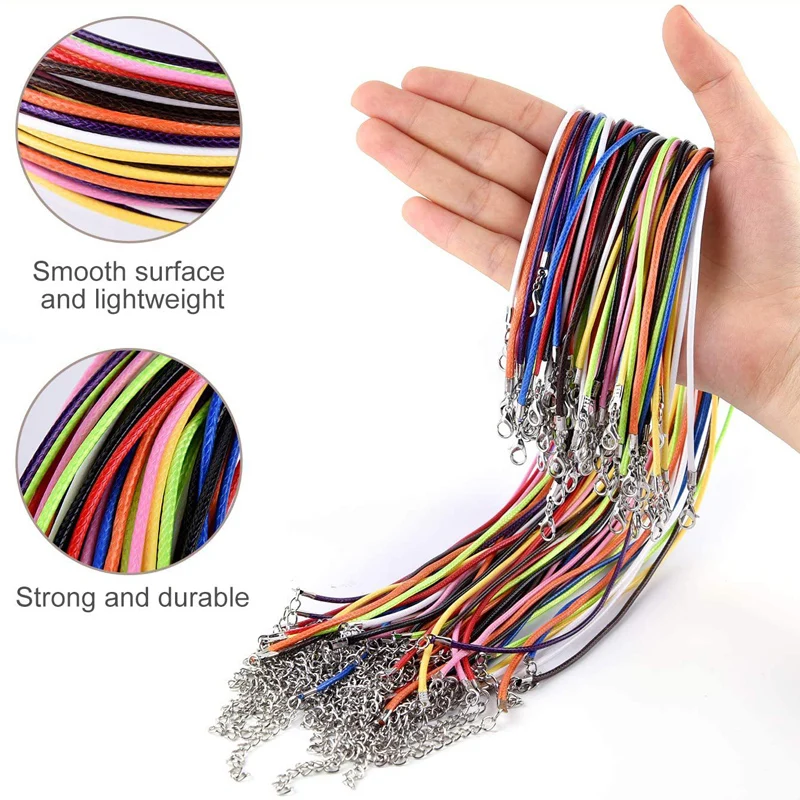 10-50Pcs/lot 1.5/2mm Leather String Cord Wax Braid Rope With Clasp Adjustable Braided Rope Jewelry Making DIY Necklace Bracelet