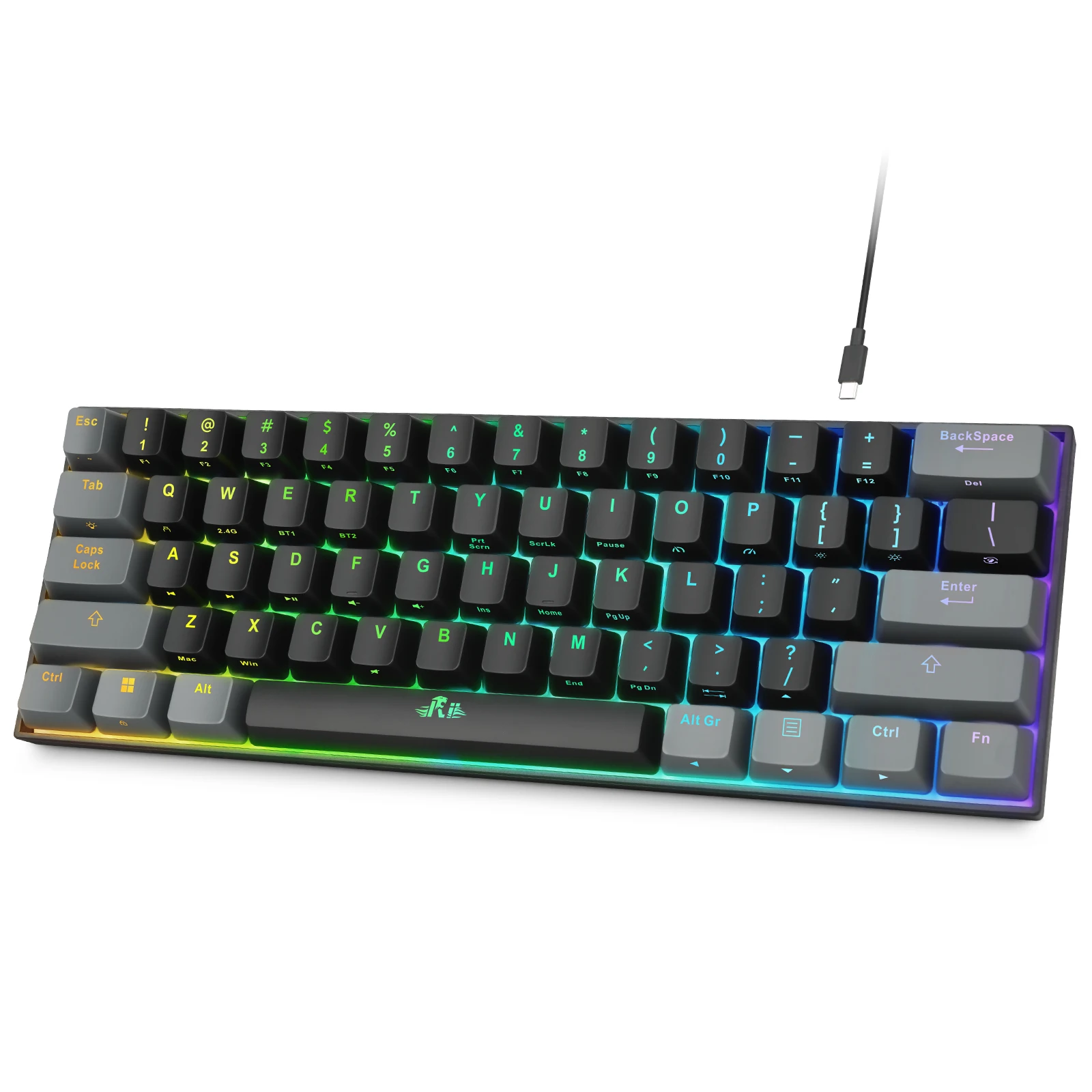 rii teclado mecanico para jogos sem fio retroiluminacao rgb interruptor vermelho mini teclado para pc ps4 xbox iphone ipad com fio 60 01