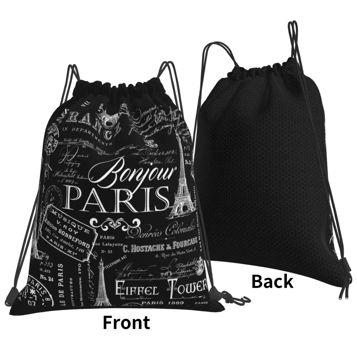 Vintage Paris French Lifestyle With Eiffel Tower Backpacks Multi-function Drawstring Bundle Pocket Storage Bag Book Bags School