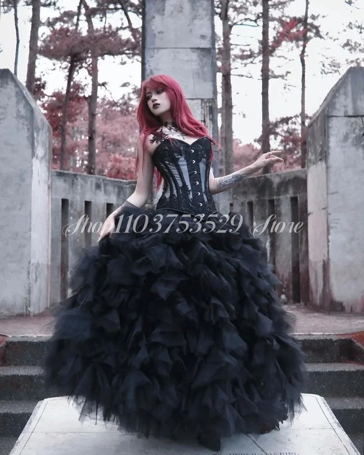 Black Gothic Medieval Prom Dress Exquisite Corset Corset Southern Civil War Medieval Masquerade Lace Poncho فساتين الحفلات