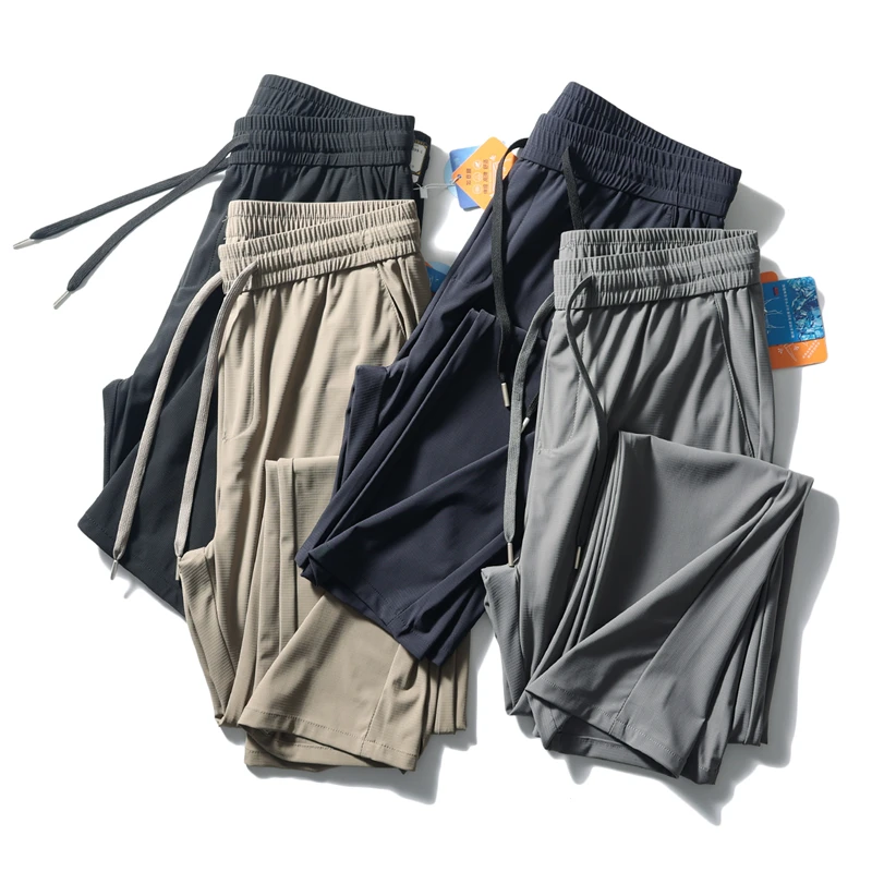 

Высокоэластичные UPF50 солнцезащитные мужские летние шелковые брюки цвета морской волны, легкие дышащие повседневные брюки