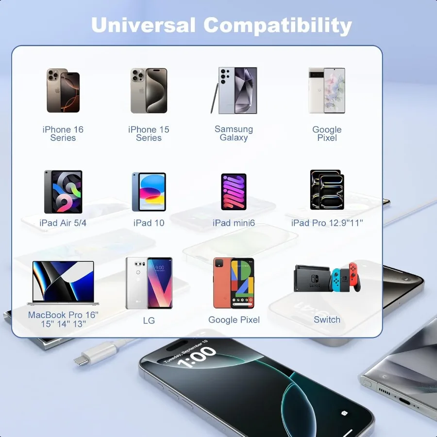 كابل Carplay للسيارة لهاتف iPhone 15 16 Pro Max Plus2Pack USB A إلى USB C لهاتف iPhone USB C Cord USB C كابل لأجهزة iPad Pro iPad Air و