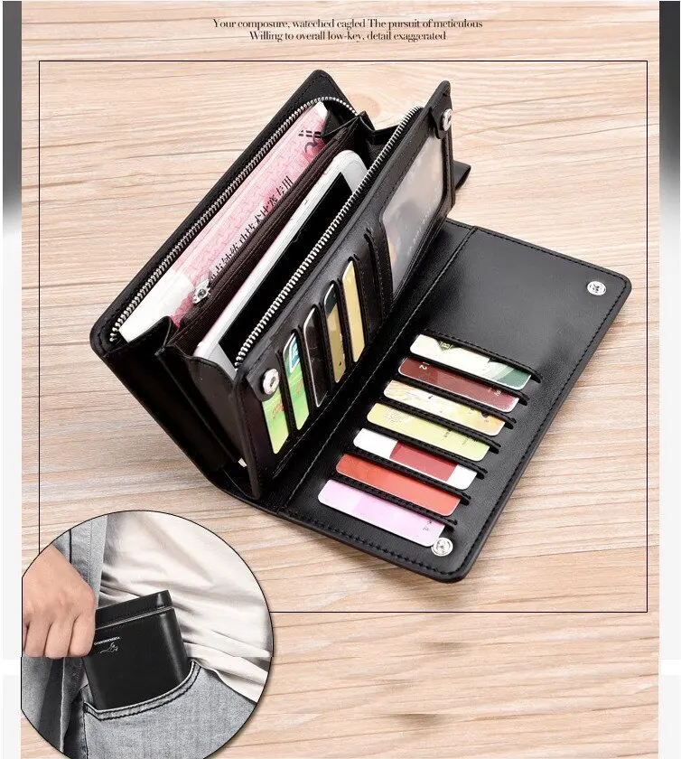 Men's PU Leather Wallet Clutch with Zipper Versatile Mobile Moneybag Handbag Soft  Wrist Bags for Casual Use