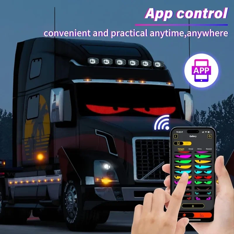 

LED Eyes for Truck Windshield DIY Programmable LED Matrix Panel with Bluetooth APP & Remote Control for Truck/Windshield