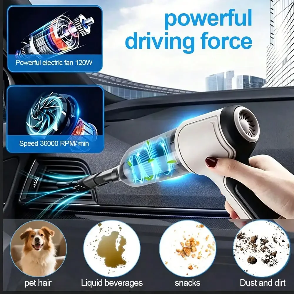 Portable Mini Car Vacuum Cleaner 15000PA Handheld Cordless Vacuum Cleaner 4000mAh Brushless Motor Suitable For Car, Home, Suction, Blowing, Extraction 3-Use Vacuum Cleaner view 4