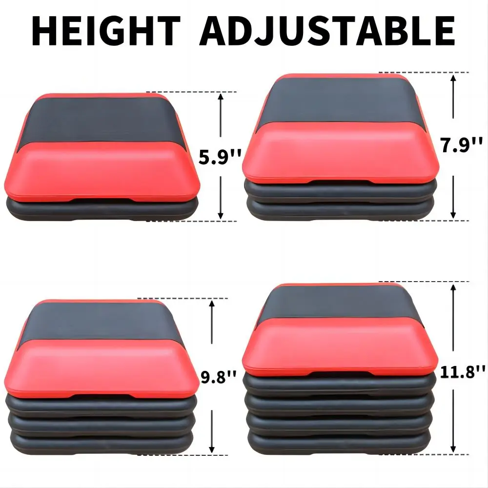 منصة خطوات هوائية قابلة للتعديل مقاس 16 × 16 بوصة مع 4 ناهضات بارتفاع لتمارين اللياقة البدنية في صالة الألعاب الرياضية المنزلية