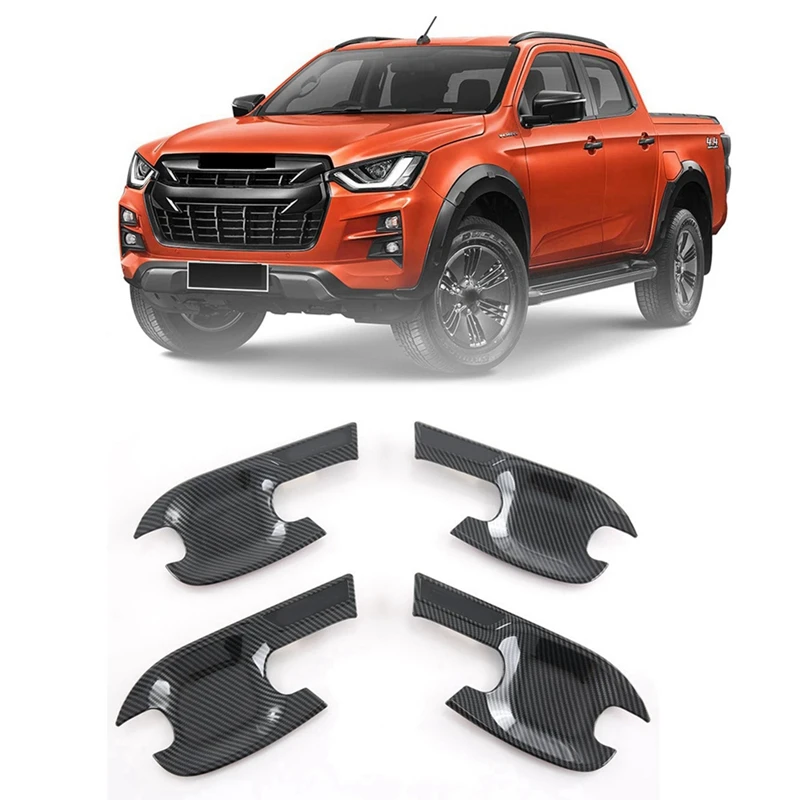 4Pcs Car Outer Door Handle Bowl Trim Cover For ISUZU D-MAX 2019-2023 Door Bowl Decor Sticker Exterior Accessories Carbon