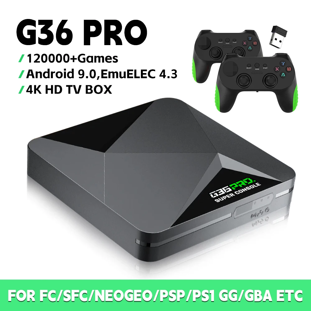 

G36 Pro Retro Video Game Console Android TV Box 4K with Controller Built-in 120,000 Retro 3D Games for FC/PSP/PS1 Gifts for Kids