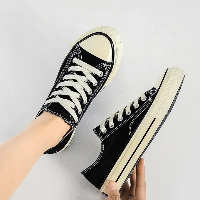 1970s Vintage Low-Top Canva Shoes Solid Color Women's Board Shoes Classic Casual Men's Shoes Fashionable Simple Couple Student S