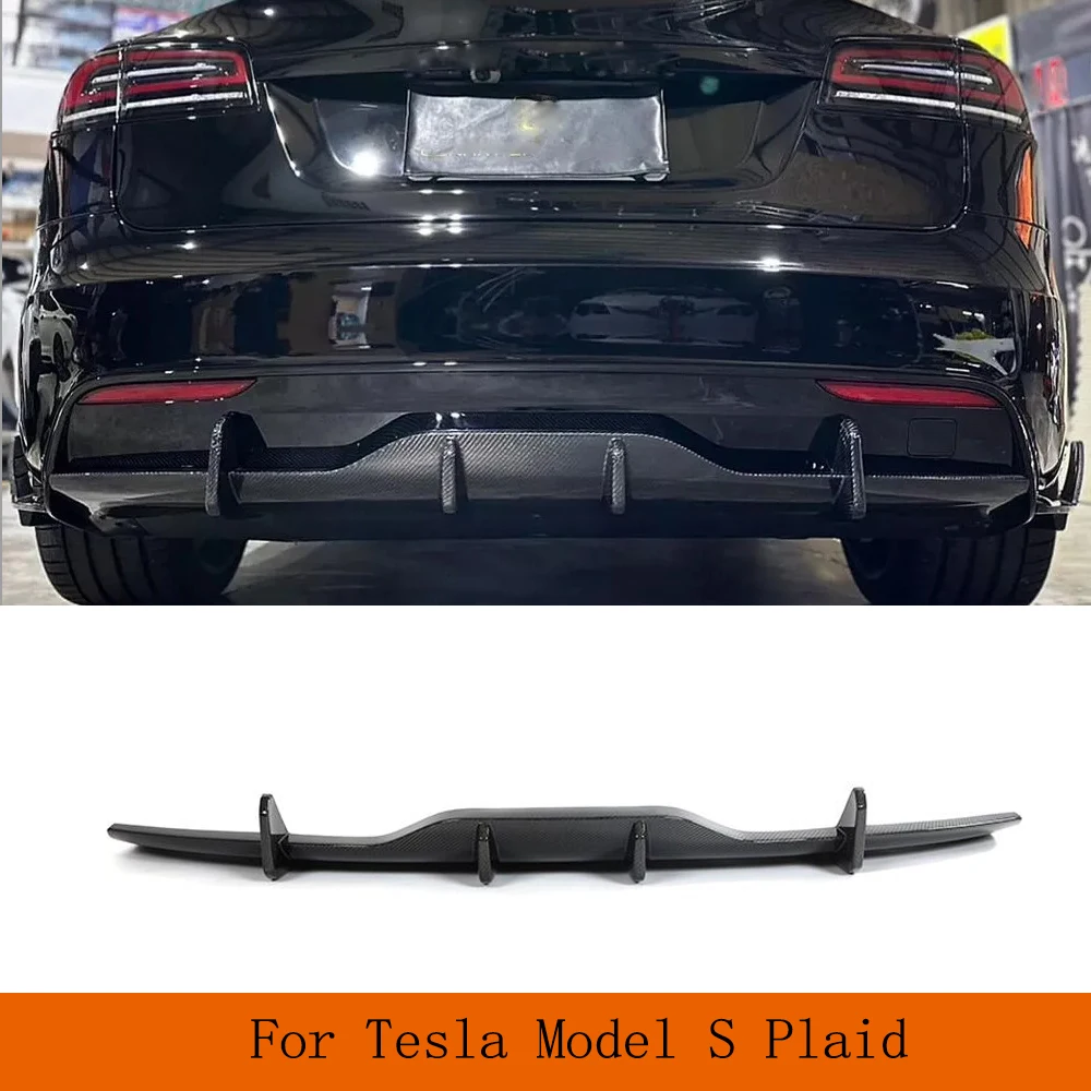 Car Rear Bumper Exhaust Diffuser Lip Spoiler for Tesla Model S Plaid 2021-2023 Carbon Fiber Rear Bumper Diffuser Lip Body Kits