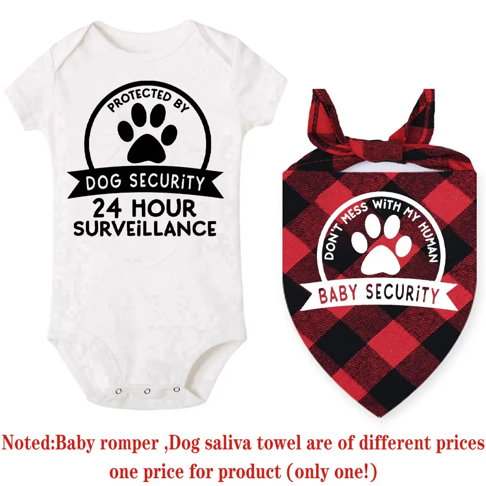 Protected By Dog/baby Security Print Matching Outfits Dog Bandana and Baby Bodysuits Baby Announcement Gift Newbron Clothes