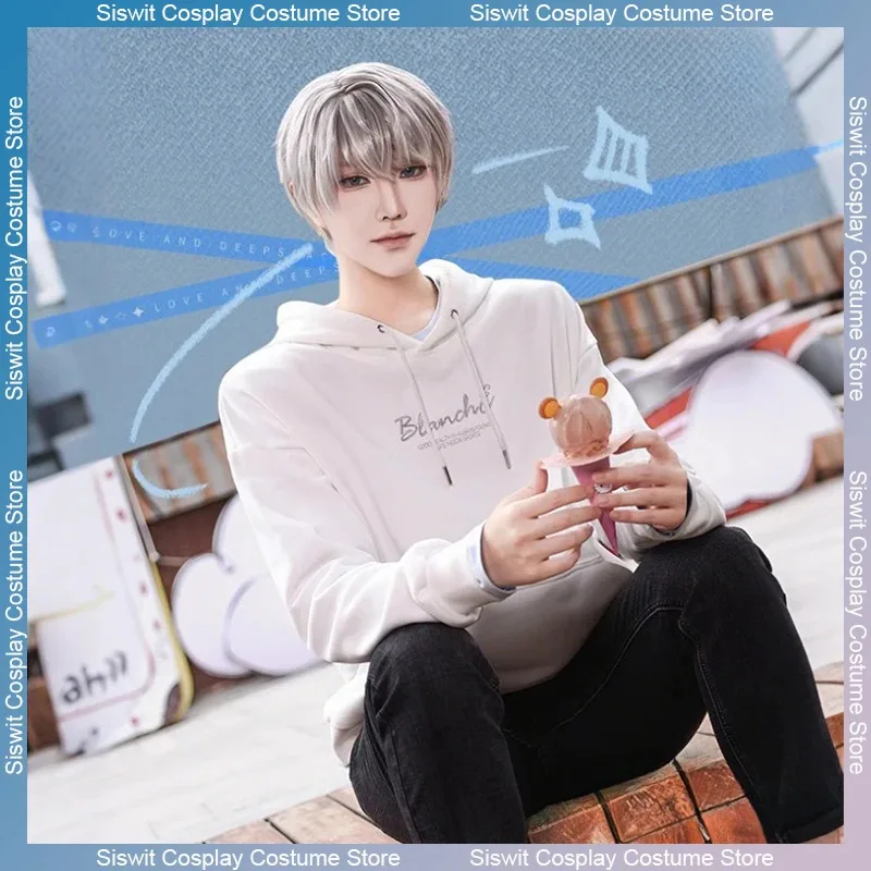 

Game Love and Deepspace Xavier Cosplay Costume White Hoodie Blue Base Shirt Two-piece College Uniform Daily Clothing Party Suit