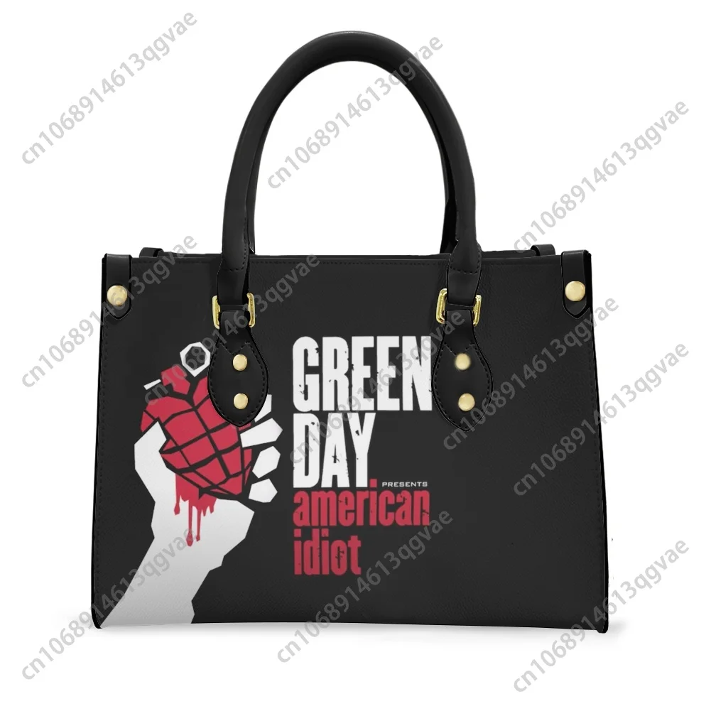 Green Day Punk Rock Band Tote Bag Purse Womens Mens Personalized Text Image PU Leather Handbag Business Shopping Gift Bags
