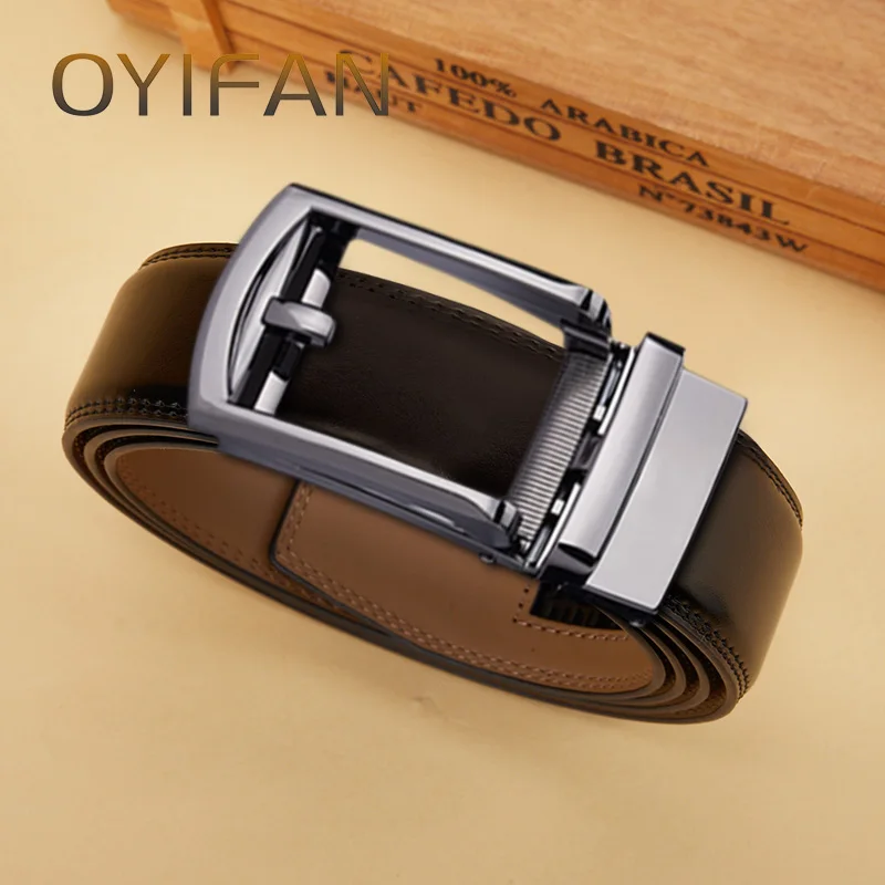 OYIFAN Mens Ratchet Belt Leather Adjustable Belts for Mens Dress Casual Jeans Comfort Trim to Fit Men Genuine Leather Belt