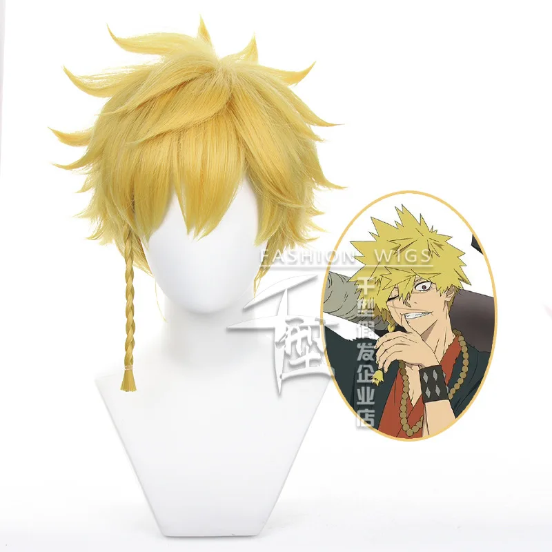 Peluca de Cosplay de Anime Hell'S Paradise Aza Chobei, pelo corto amarillo, resistente al calor, accesorios sintéticos para fiesta de Halloween