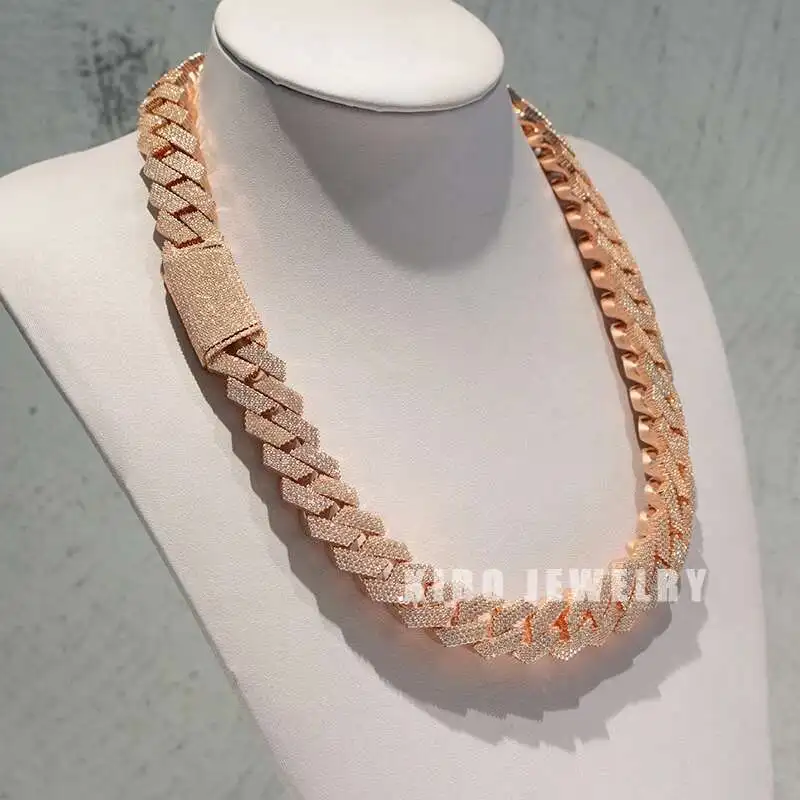 

Huge 18mm 4 Rows Buss Down Miami Iced Out 500g Heavy 925 Silver with 14k Gold Plated Vvs Moissanite Cuban Necklace Link Chain