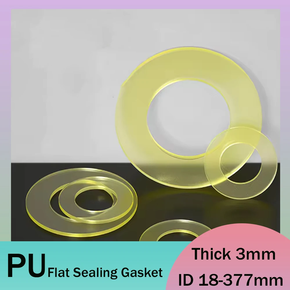 1-10Pcs PU Flat Sealing Gasket ID 18-377mm Polyurethane Spacer Sealing O Ring Flange Cushion Pad Yellow Translucent Thick 3mm